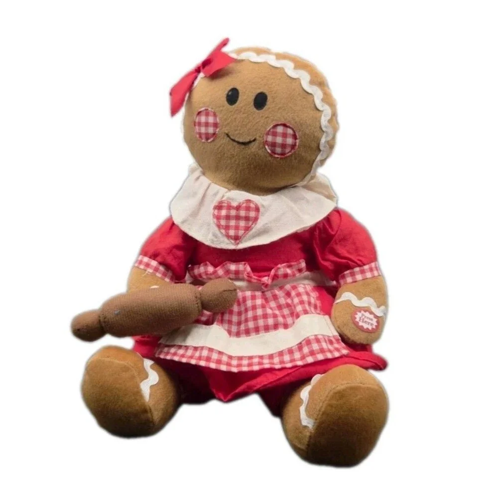 Musical Plush Gingerbread Girl Holiday Decoration Sings We Wish You A Merry